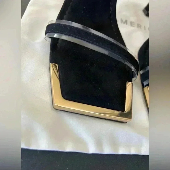 GOOD AMERICAN  The Standout Square Toe Sandal Suede Black Size 6 1/2 Heels - Picture 5 of 8